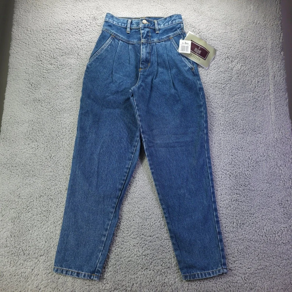 Vintage Bill Blass Petites High Waisted Pleated Tapered Jeans 4P New Moon 066155